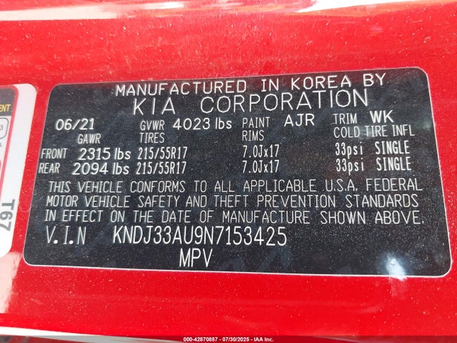 KNDJ33AU9N7153425 KIA mpi nu