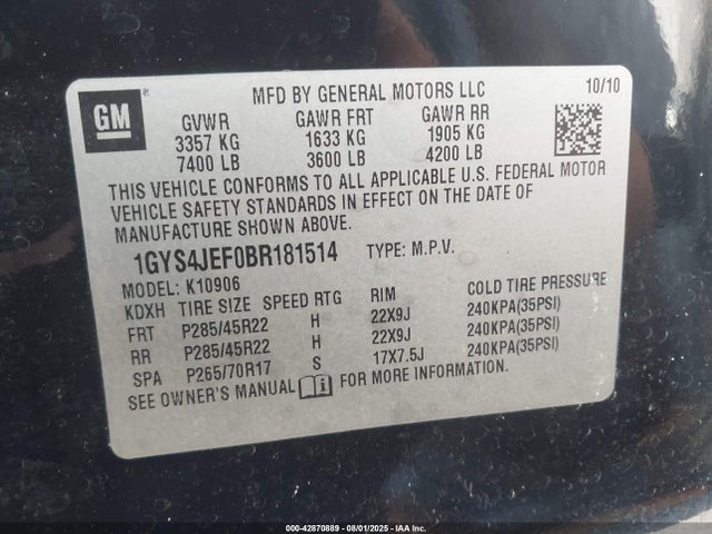 2011 CADILLAC ESCALADE ESV 1GYS4JEF0BR181514 Photo 8