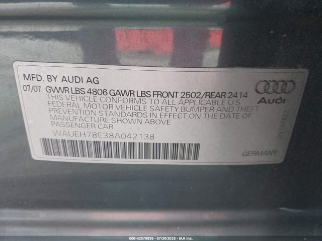2008 AUDI A4 WAUEH78E38A042138 Photo 8
