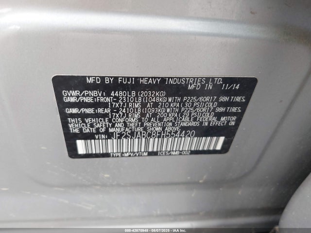 Subaru 2.5na u5 2015 JF2SJABC8FH554420 Image 9
