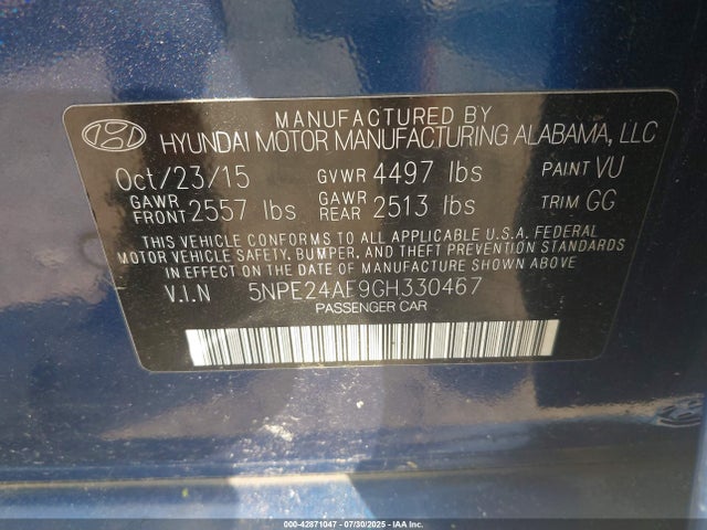 5NPE24AF9GH330467 Hyundai dohc gdi theta-ii