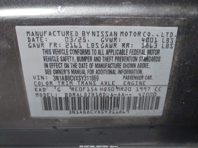 3N1AB8CVXSY311869 Nissan 2025