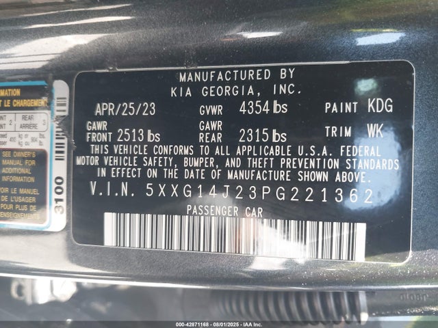 5XXG14J23PG221362 KIA t-gdi gamma ii