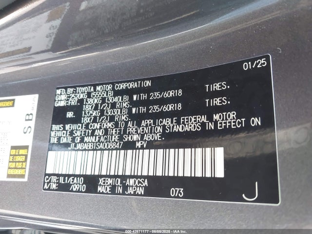 JTJABABB1SA008847 Lexus Rz