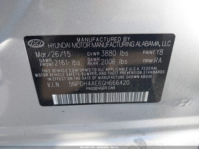 Hyundai dohc mpi nu 2016 5NPDH4AE6GH666420 Image 9