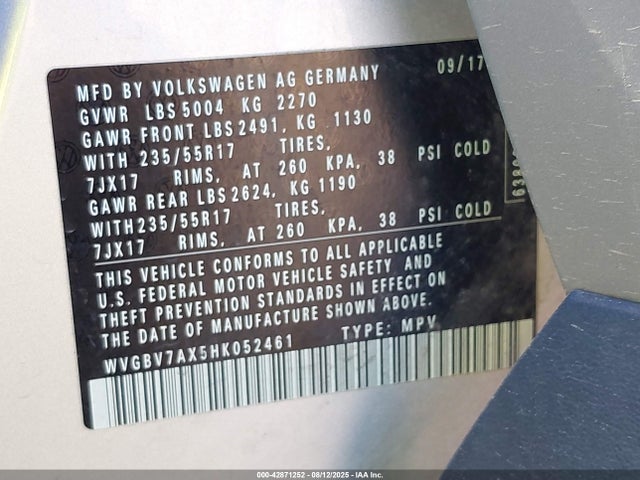 WVGBV7AX5HK052461 Volkswagen 2.0 tsi