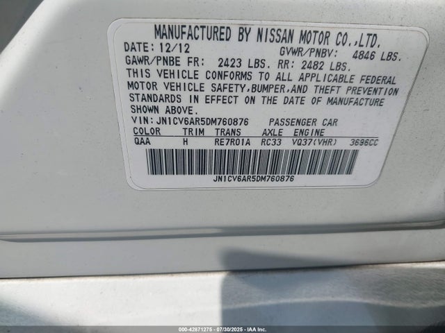 Продажа на аукционе авто 2013 Infiniti G37x, vin: JN1CV6AR5DM760876, номер лота: 42871275