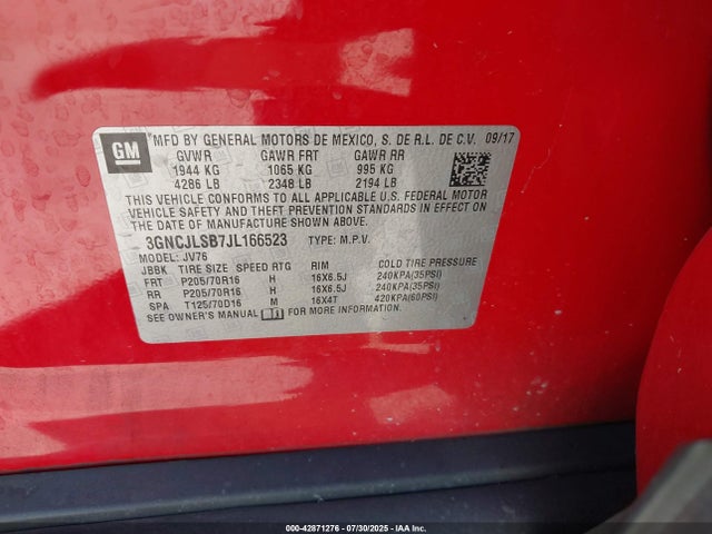 3GNCJLSB7JL166523 Chevrolet luv - mfi, variable valve timing, e85 max, alum