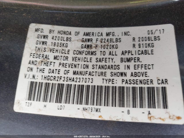 1HGCR2F35HA237073 Honda k24w1
