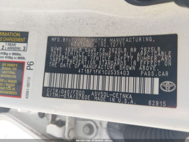 2012 TOYOTA CAMRY 4T1BF1FK1CU535403 Photo 8