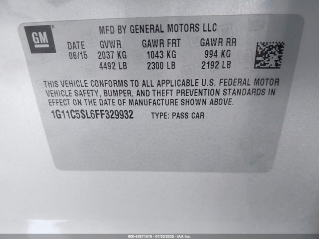 Chevrolet lkw 2015 1G11C5SL6FF329932 Image 9