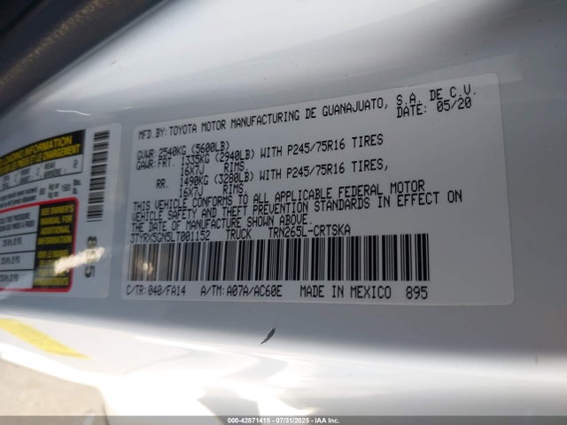 Toyota 2tr-fe 2020 3TYRX5GN5LT001152 Image 9