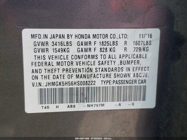 JHMGK5H56HS008222 Honda l15b1/l15b3
