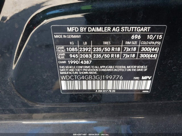WDCTG4GB3GJ199776 Mercedes-Benz 270