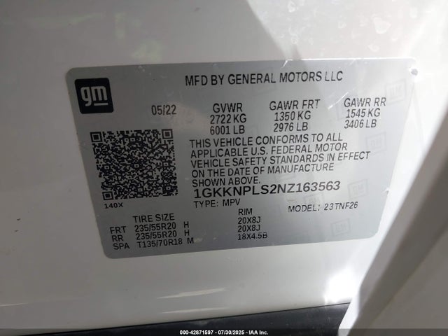GMC lgx 2022 1GKKNPLS2NZ163563 Image 9