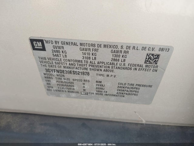 2014 CADILLAC SRX 3GYFNDE39ES521878 Photo 8