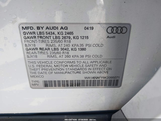 WA1ANAFY9K2095071 Audi 2019