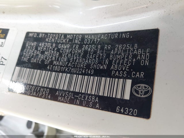 4T1BD1FK7HU224149 Toyota 2ar-fxe+2jm