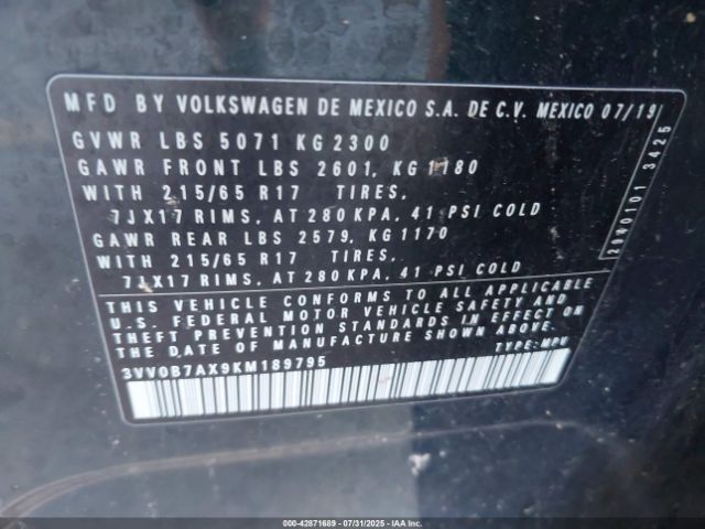 2019 VOLKSWAGEN TIGUAN 3VV0B7AX9KM189795 Photo 8