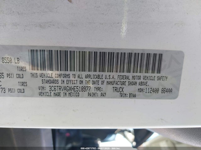 RAM 2017 2017 3C6TRVAGXHE518977 Image 9