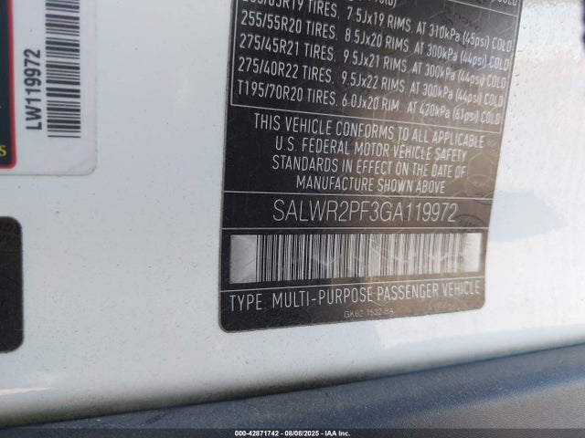SALWR2PF3GA119972 Land Rover s/c lev3 sulev30
