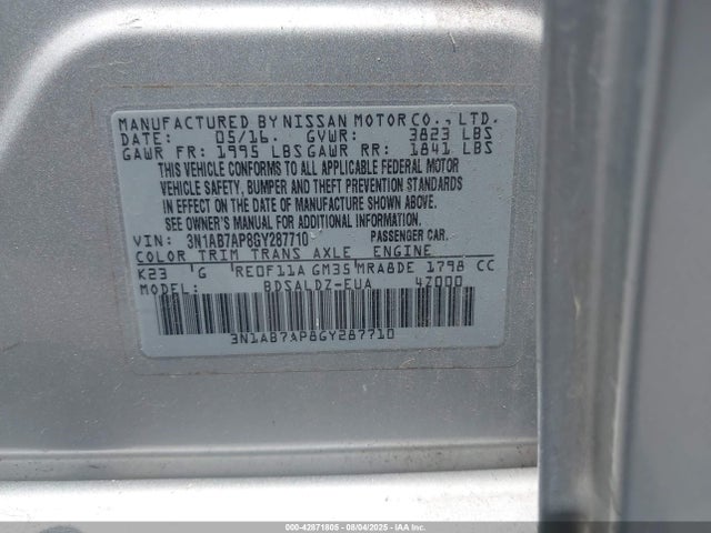 3N1AB7AP8GY287710 Nissan 2016