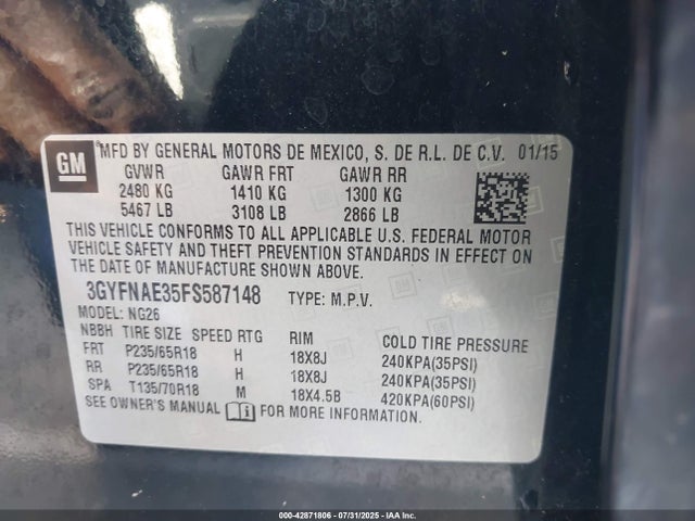 2015 CADILLAC SRX 3GYFNAE35FS587148 Photo 8
