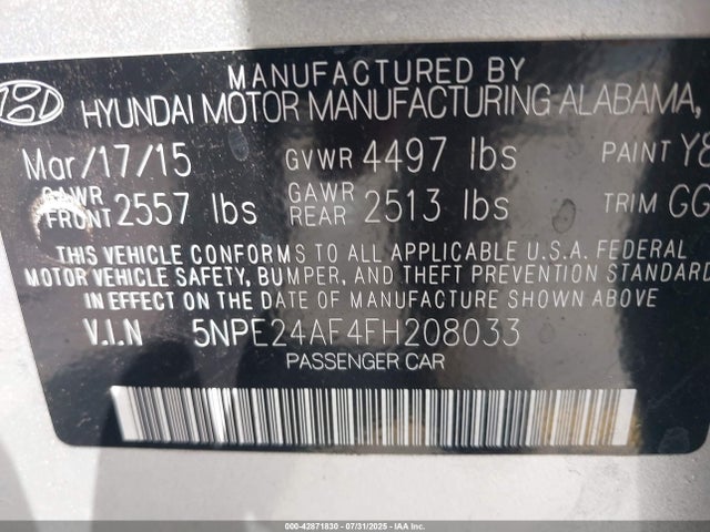5NPE24AF4FH208033 Hyundai dohc gdi theta-ii