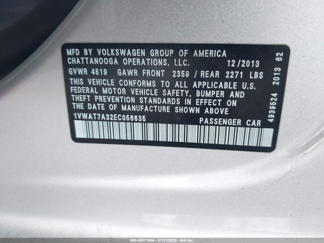 Volkswagen Passat 2014 1VWAT7A32EC056635 Image 9