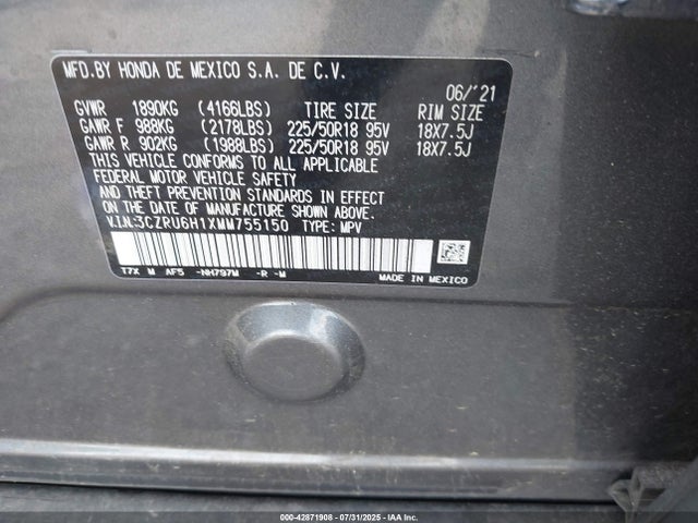 3CZRU6H1XMM755150 Honda r18z9