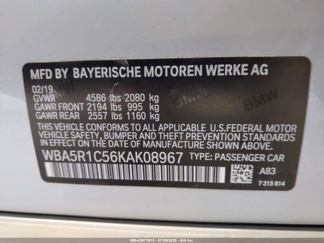 WBA5R1C56KAK08967 BMW 330I