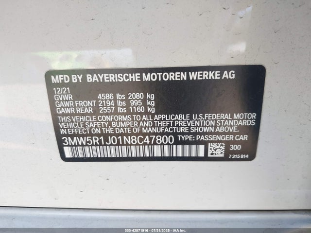 3MW5R1J01N8C47800 BMW 330I