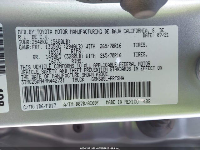 3TMCZ5AN4MM442731 Toyota 2gr-fks