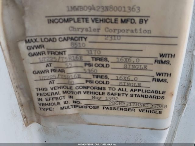 1992 DODGE RAM VAN 2B6KB31Z8NK135268 Photo 8