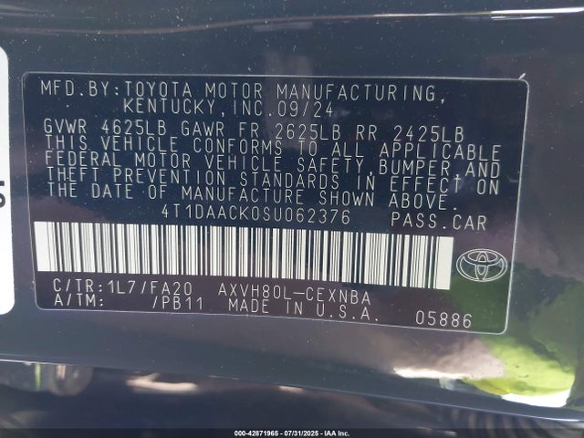 Toyota a25a-fxs 2025 4T1DAACK0SU062376 Image 9