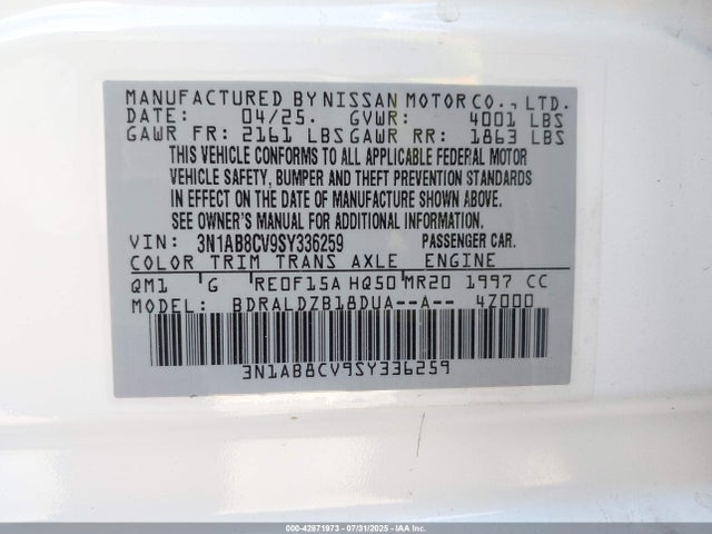 3N1AB8CV9SY336259 Nissan 2025