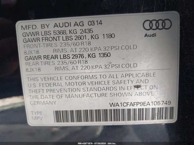 2014 AUDI Q5 WA1CFAFP9EA105749 Photo 8