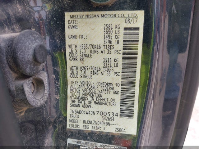 1N6AD0CW4JN700534 Nissan 2018