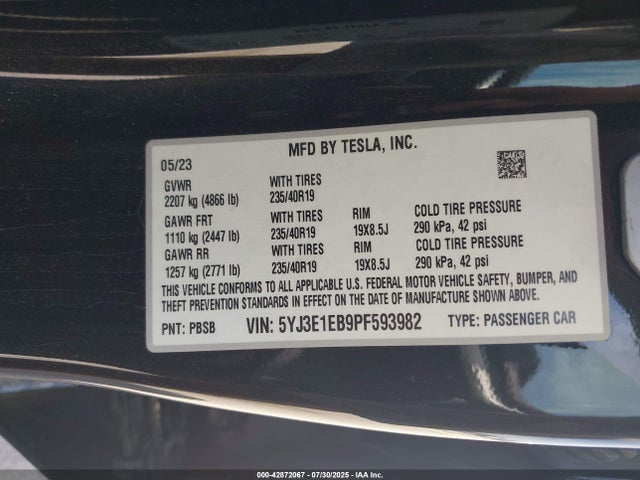Tesla 2023 2023 5YJ3E1EB9PF593982 Image 8