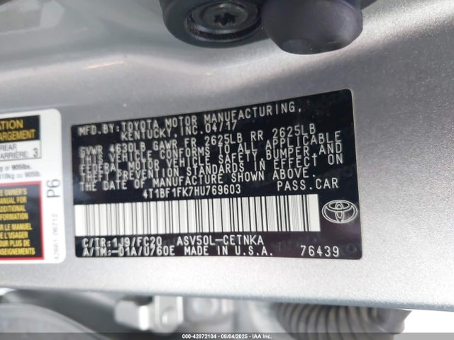 Toyota 2ar-fe 2017 4T1BF1FK7HU769603 Image 9