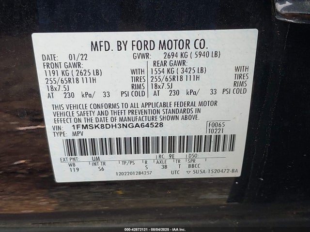 Ford ecoboost 2022 1FMSK8DH3NGA64528 Image 9