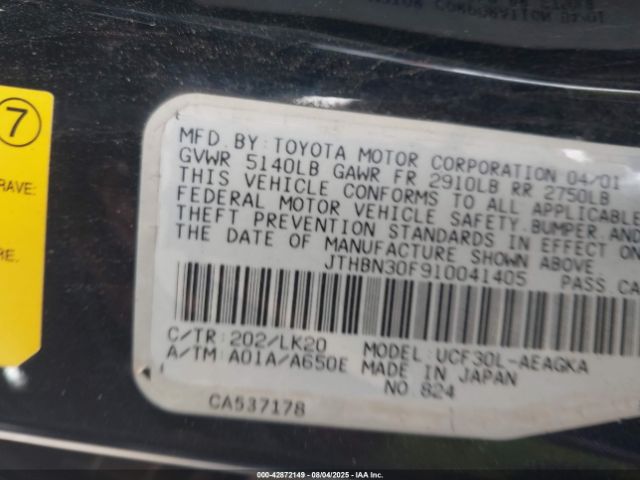 2001 LEXUS LS 430 JTHBN30F910041405 Photo 8