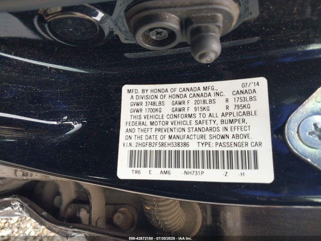 Honda r18z1 2014 2HGFB2F58EH538386 Image 9