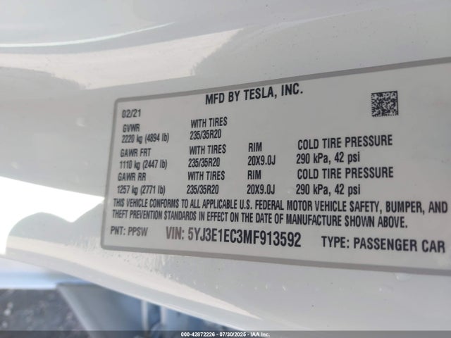 Tesla 2021 2021 5YJ3E1EC3MF913592 Image 9