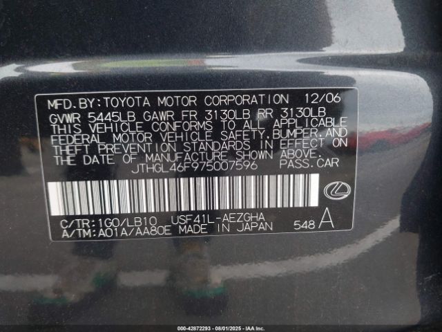 2007 LEXUS LS 460 JTHGL46F975007596 Photo 8