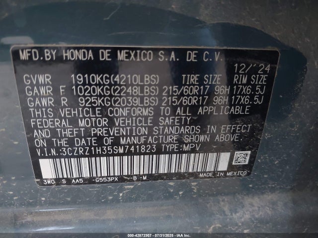 3CZRZ1H35SM741823 Honda k20z5