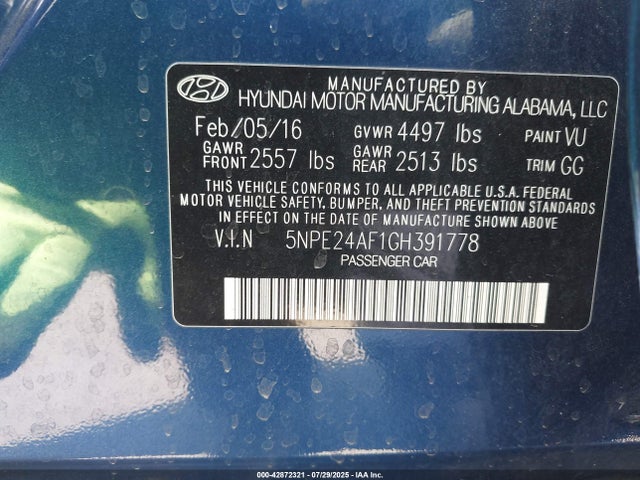 5NPE24AF1GH391778 Hyundai dohc gdi theta-ii