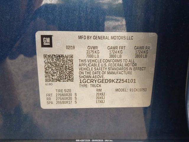 1GCRYGED9KZ254101 Chevrolet l84 - di, dfm, alum, gen 5, var 2