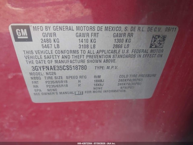 2012 CADILLAC SRX 3GYFNAE35CS518780 Photo 8