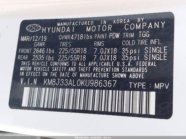 KM8J33AL0KU986367 Hyundai gdi theta ii